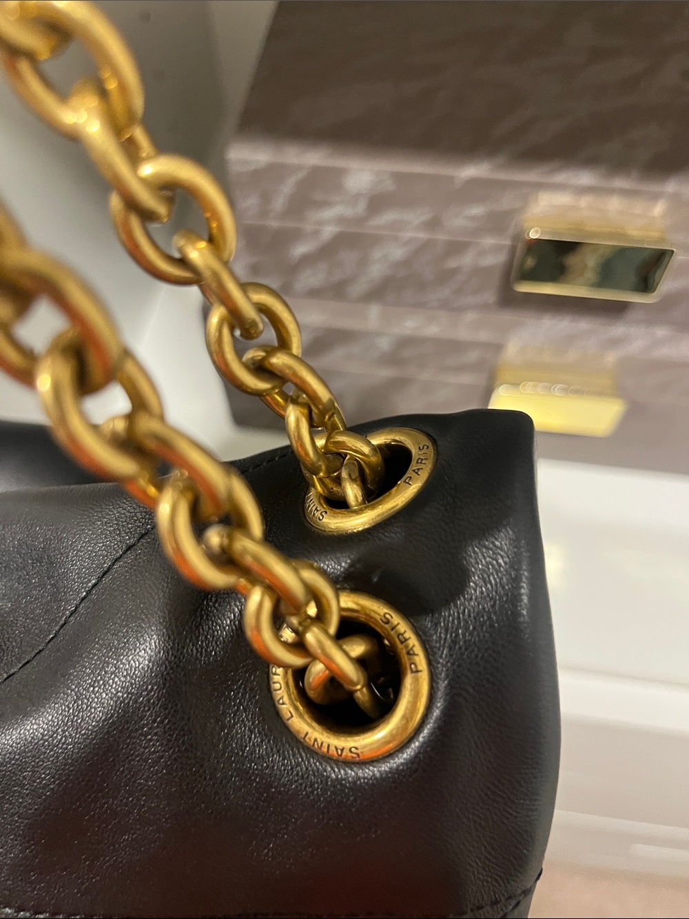 Saint Laurent Black Quilted Leather Shoulder Bag with Gold Chain Strap - Picture 4 of 8